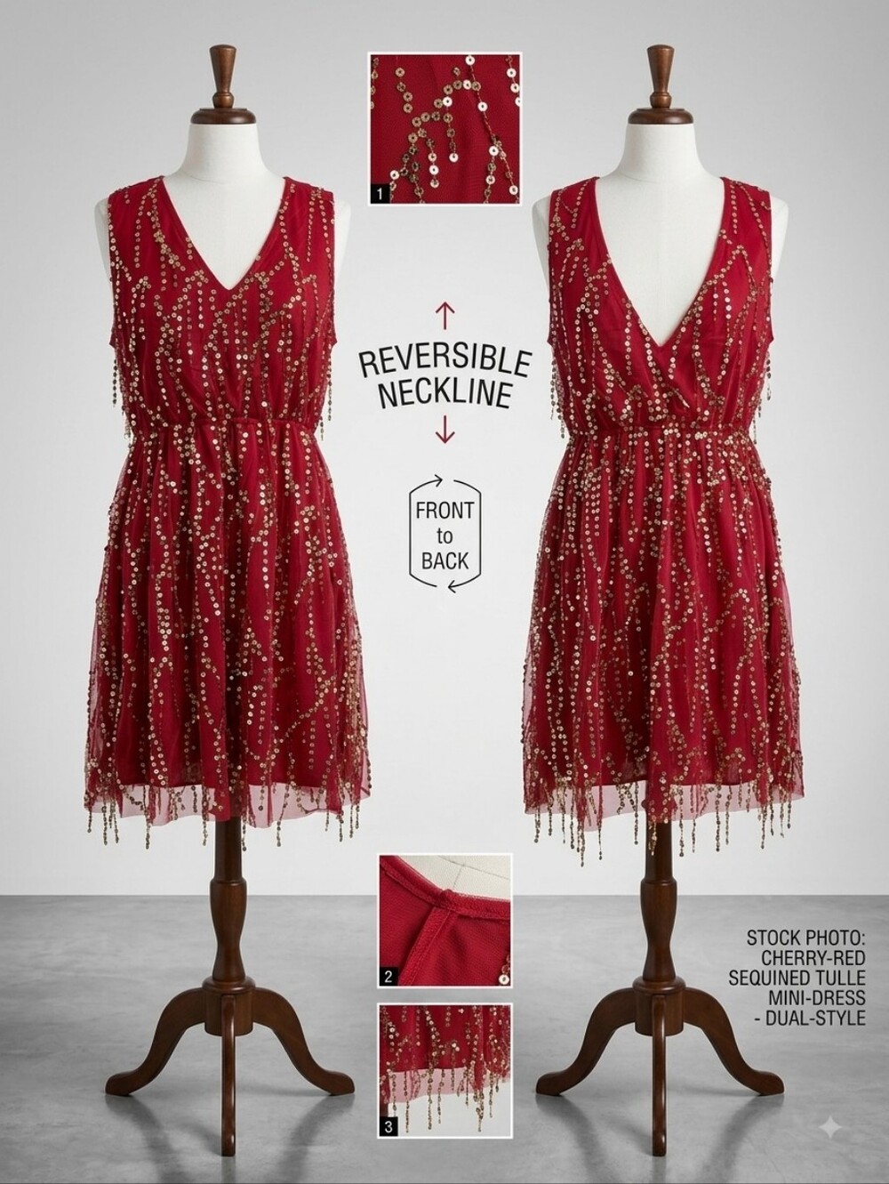 Southern Fried Chics Sequined Tulle Dress with Reversible Neckline, Size XXL